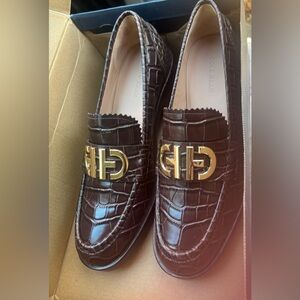 Cole Haan Crocodile Pattern Loafers with Gold Detail